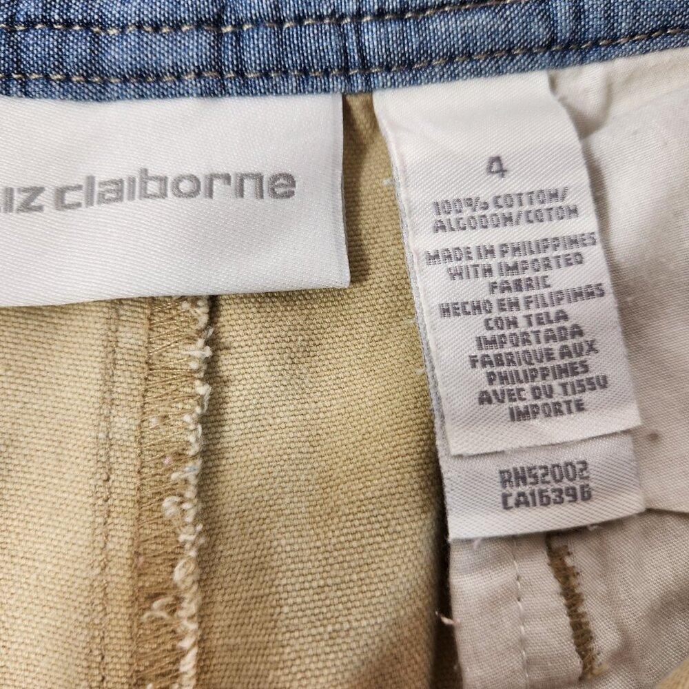 Liz Claiborne Shorts Womens Sz 4 Khaki Beige Front & Back Pockets Cotton - Picture 9 of 11